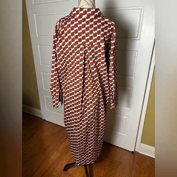 Anthropologie The Soren Long-Sleeve Shirt Dress Maeve size L Petite Orange Motif - Picture 7 of 9